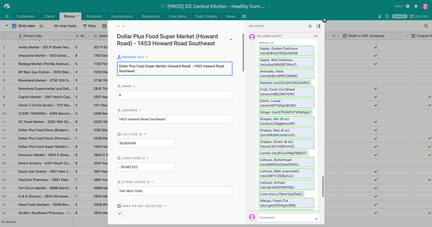 Example Airtable record